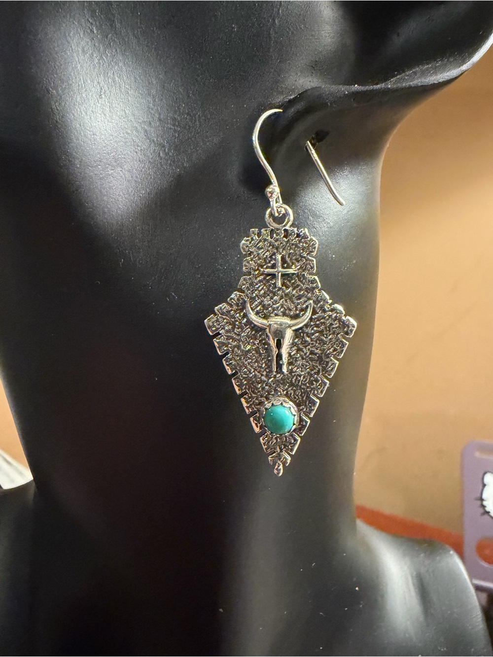 Turquoise Earrings Cowhide Earrings THE LONGHORN Sterling Silver